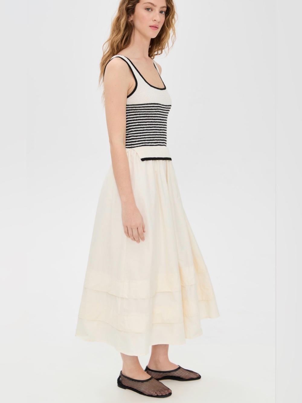 Moon River Striped Knit Top Midi Dress black and cream - Picture 2 of 16